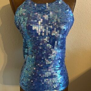 Blue Sequin Halter Top